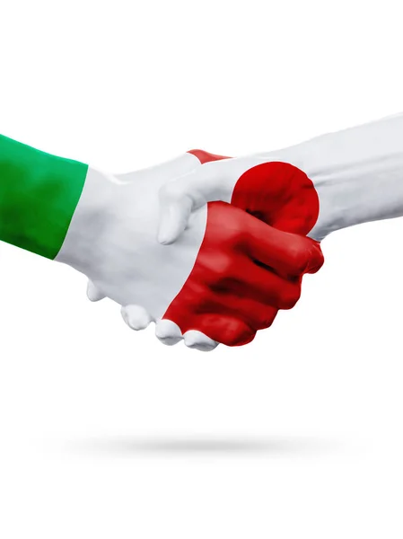 Σημαίες Ιταλία Ιαπωνία χώρες, η έννοια της εταιρικής σχέσης φιλίας χειραψία. — Φωτογραφία Αρχείου