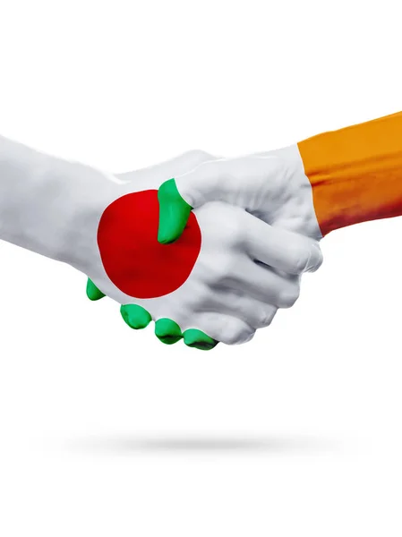 Прапори Японії, Ірландії країн, Концепція партнерства дружби рукостискання. — стокове фото