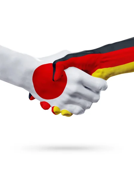 Bandeiras Japão, Alemanha RF, parceria amizade handshake conceito . — Fotografia de Stock