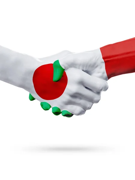 Flaggor Japan, Italien länder, partnerskap vänskap handslag koncept. — Stockfoto