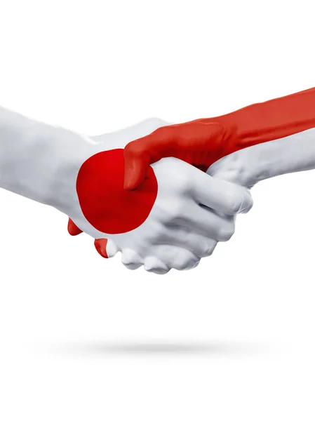 Bandeiras Japão, Mônaco países, parceria amizade handshake conceito . — Fotografia de Stock
