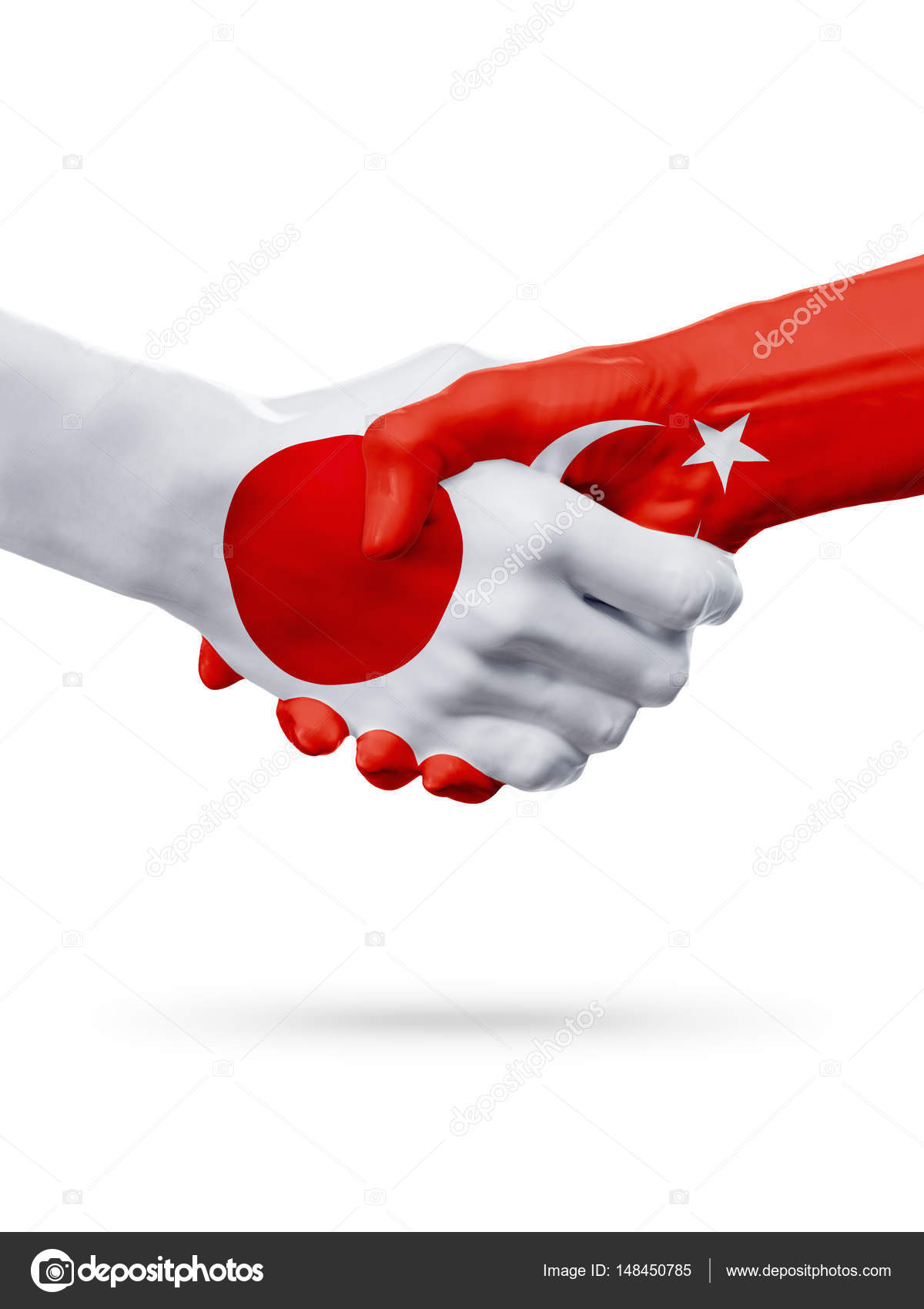 Flags Japan, Turkey countries, partnership friendship handshake concept