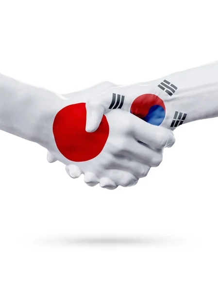 Zászlók, Japán, Dél-Korea-országok, a partnerségi baráti kézfogás koncepciója. — Stock Fotó