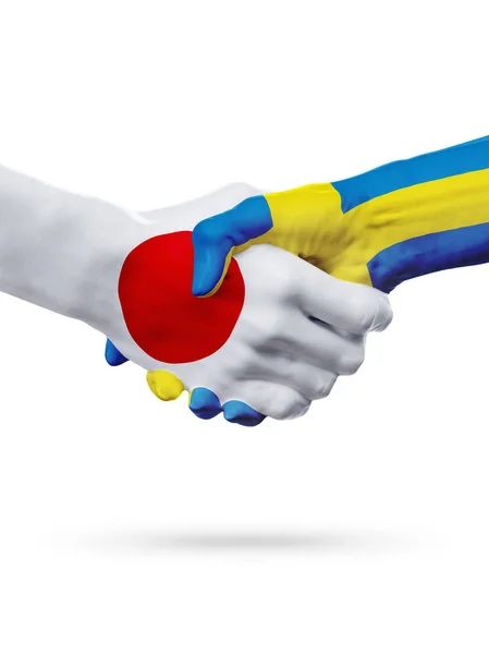 Прапори Японії, Швеція країн, Концепція партнерства дружби рукостискання. — стокове фото