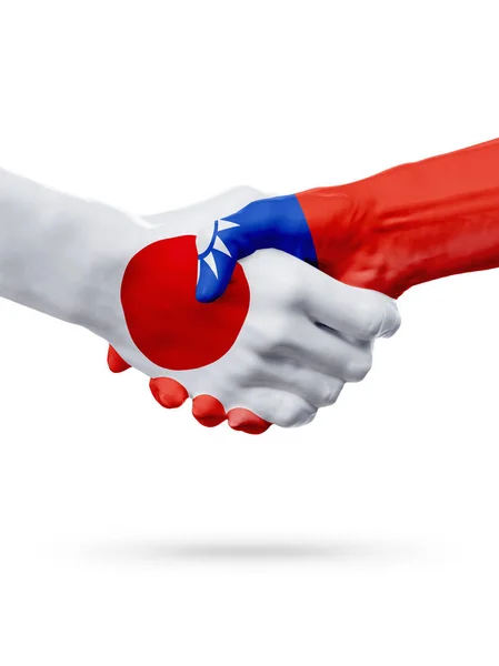 Banderas Japón, países de Taiwán, asociación amistad apretón de manos concepto . — Foto de Stock