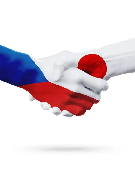 체코 공화국, 일본 국가, 파트너십 우정 핸드셰이크 개념 플래그. — 스톡 사진