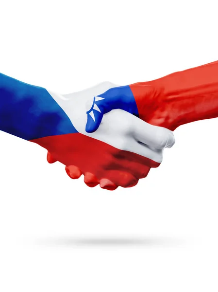 Флаги Чехии, стран Тайваня, партнерская концепция рукопожатия . — стоковое фото