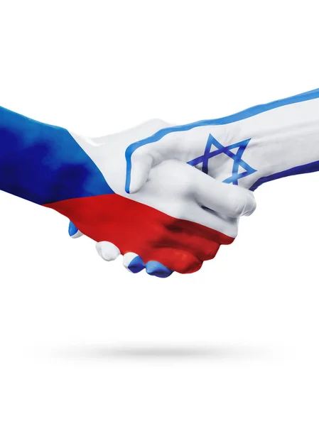 Bandeiras República Checa, Israel países, parceria amizade handshake conceito . — Fotografia de Stock