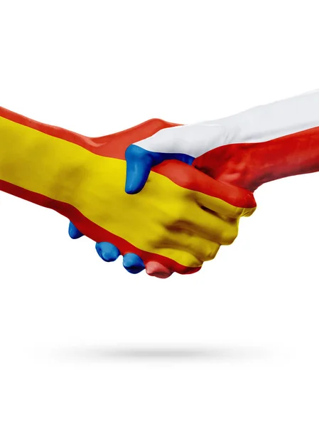 Flags Spain, Czech Republic countries, partnership friendship handshake concept. — Stock Photo, Image