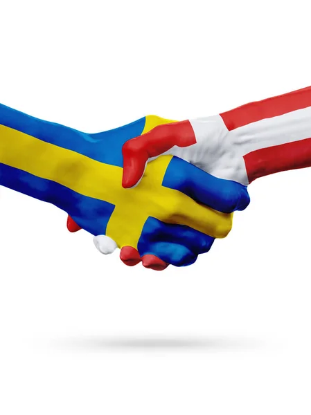 Flaggor Sverige Danmark länder, partnerskap vänskap handslag koncept. — Stockfoto