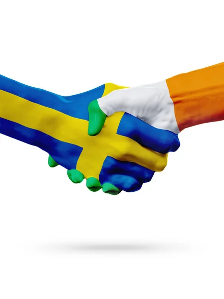 Прапори Швеція, Ірландія країн, Концепція партнерства дружби рукостискання. — стокове фото
