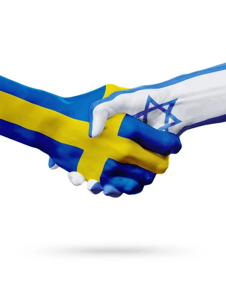 Flaggor Sverige, Israel länder, partnerskap vänskap handslag koncept. — Stockfoto