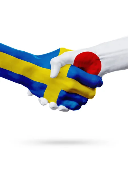 Flaggor Sverige Japan länder, partnerskap vänskap handslag koncept. — Stockfoto