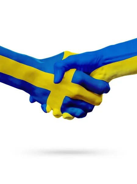 Прапори Швеція, Україна країн, Концепція партнерства дружби рукостискання. — стокове фото