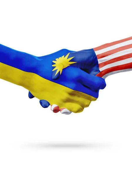 ウクライナ、マレーシア国、友好握手なパートナーシップの概念をフラグです。3 d イラストレーション — ストック写真