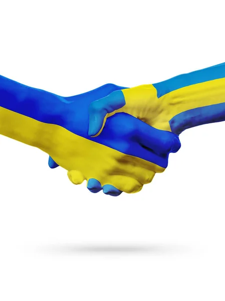 Flags Ukraine, Sweden countries, partnership friendship handshake concept. 3D illustration — Stock Photo, Image