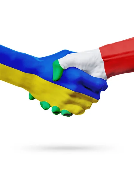 Banderas Ucrania, Italia países, asociación amistad apretón de manos concepto. Ilustración 3D —  Fotos de Stock