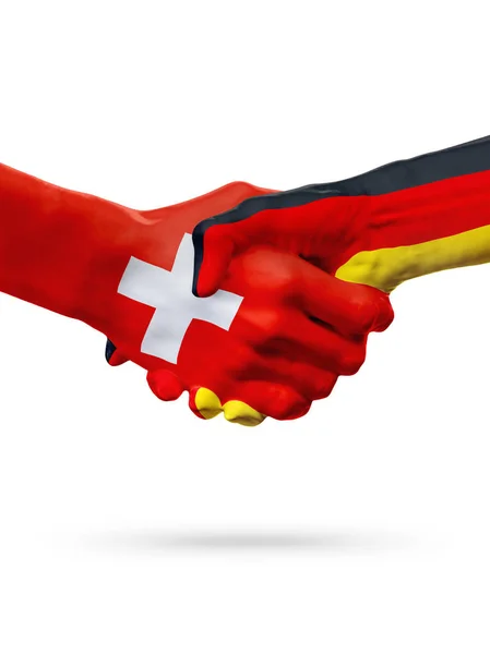 Banderas Suiza, Alemania países, asociación amistad apretón de manos concepto . — Foto de Stock