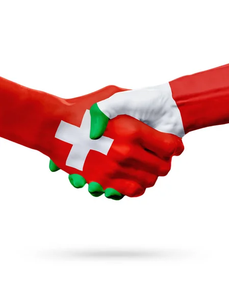 Příznaky Švýcarsko, Itálie zemí, koncept partnerství handshake přátelství. — Stock fotografie