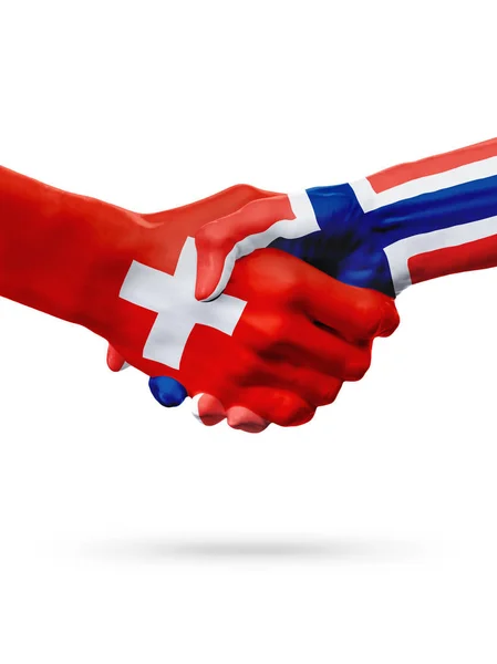 标志瑞士，挪威国家、 伙伴关系友谊握手的概念. — 图库照片