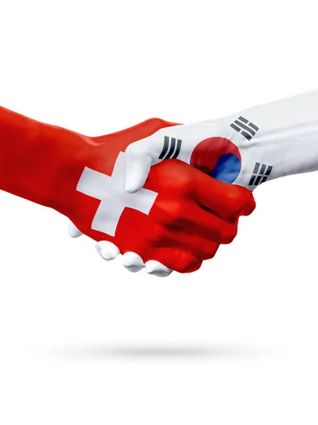 Швейцария, Южная Корея, концепция партнерского рукопожатия . — стоковое фото