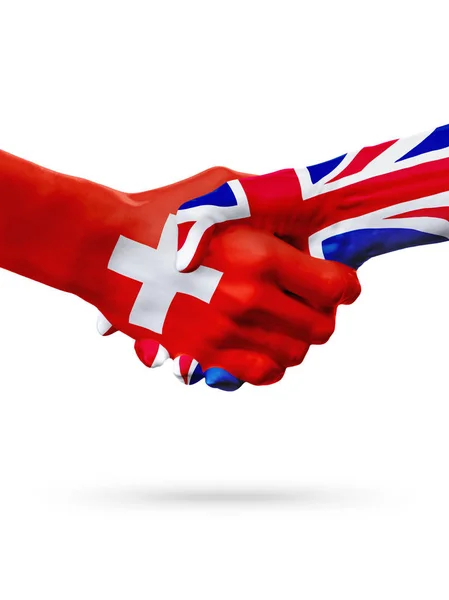 Flag Szwajcaria, Wielka Brytania krajów, partnerstwo przyjaźni uzgadniania koncepcji. — Zdjęcie stockowe