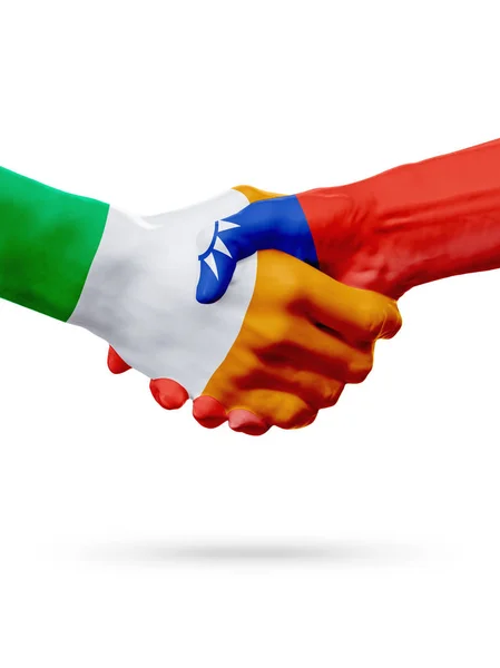 Flaggen Irland, Taiwan Länder, Partnerschaft Freundschaft Handshake-Konzept. — Stockfoto