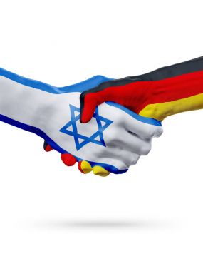 İsrail, Almanya ülkeler, ortaklık dostluk el sıkışması kavramı bayraklar.