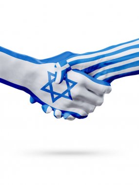 İsrail, Yunanistan ülkeleri, ortaklık dostluk el sıkışması kavramı bayraklar.