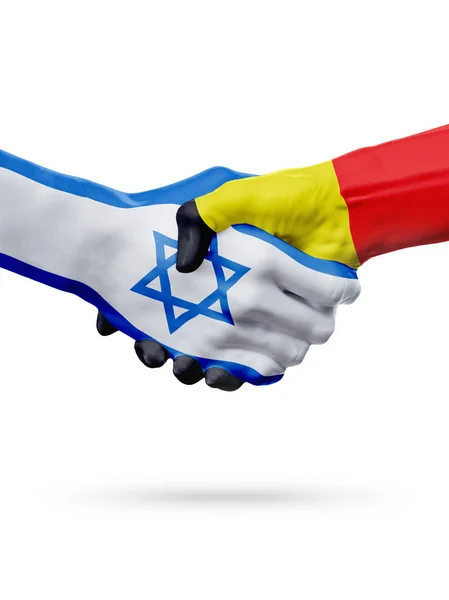 Flags Israel, Belgium countries, partnership friendship handshake concept. — Stock Photo, Image