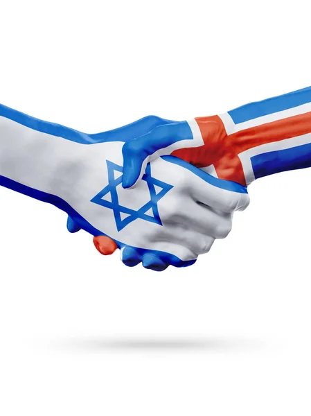 Flags Israel, Iceland countries, partnership friendship handshake concept. — Stock Photo, Image