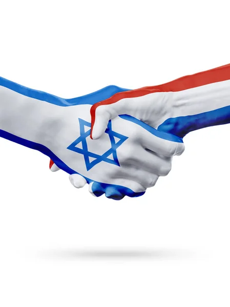 Bandeiras Israel, Países Baixos, parceria amizade handshake conceito . — Fotografia de Stock