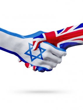 İsrail, Birleşik Krallık ülkeleri, ortaklık dostluk el sıkışması kavramı bayraklar.