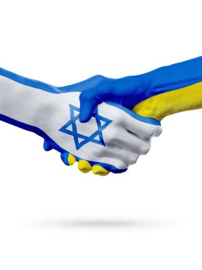 İsrail, Ukrayna ülkeler, ortaklık dostluk el sıkışması kavramı bayraklar.