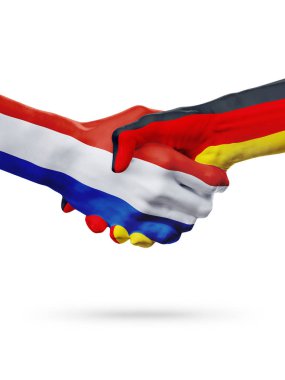 Hollanda, Almanya ülkeler, ortaklık dostluk el sıkışması kavramı bayraklar.