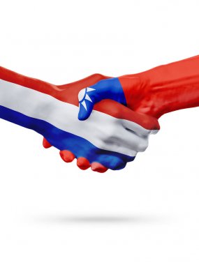 Hollanda, Tayvan ülkeler, ortaklık dostluk el sıkışması kavramı bayraklar.