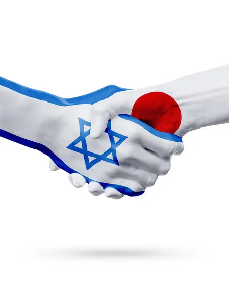 Bandeiras de Israel, países de Japão, o conceito de parceria amizade aperto de mão. — Fotografia de Stock