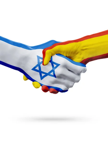 Bandeiras de Israel, países de Espanha, o conceito de parceria amizade aperto de mão. — Fotografia de Stock
