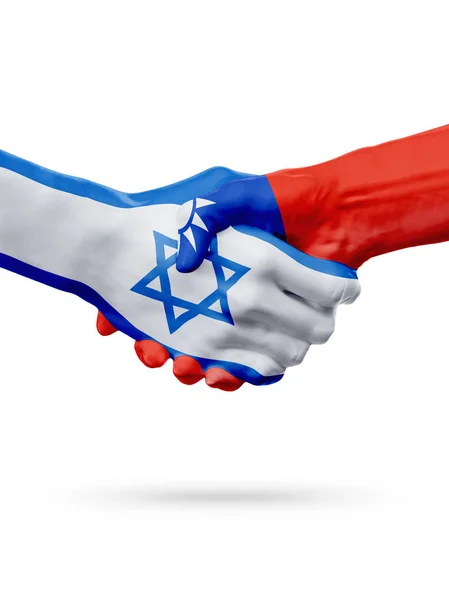 Bandeiras de Israel, países de Taiwan, o conceito de parceria amizade aperto de mão. — Fotografia de Stock