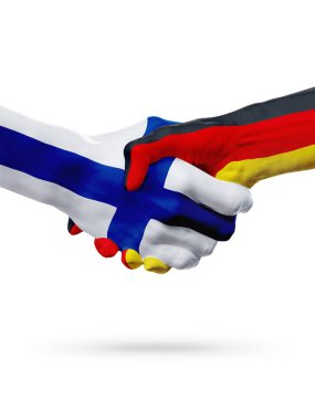 Finlandiya, Almanya ülkeler, ortaklık dostluk el sıkışması kavramı bayraklar.