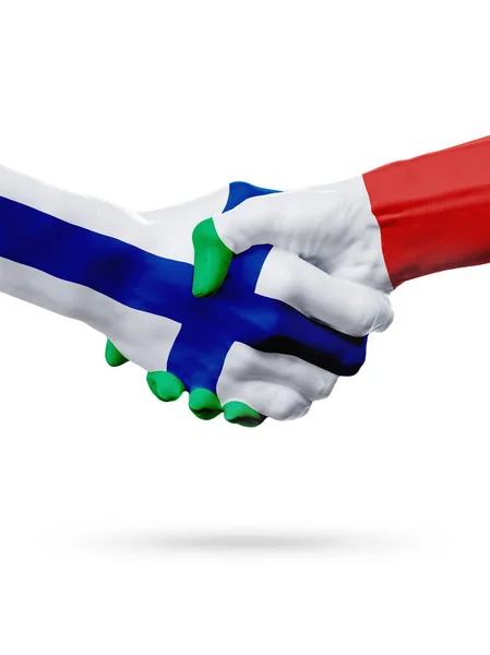 Flags Finland, Italy countries, partnership friendship handshake concept. — Stock Photo, Image