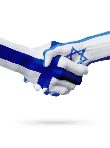 Flags Finland, Israel countries, partnership friendship handshake concept. — Stock Photo, Image