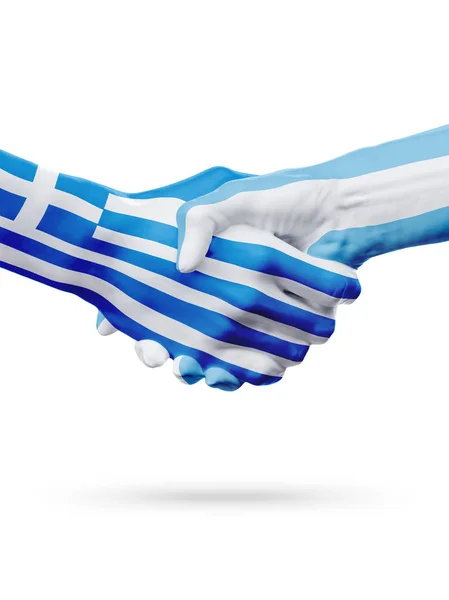Flags Greece, Argentina countries, partnership friendship handshake concept. — Stock Photo, Image