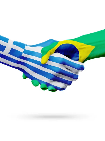 Flags Greece, Brazil countries, partnership friendship handshake concept. — Stock Photo, Image