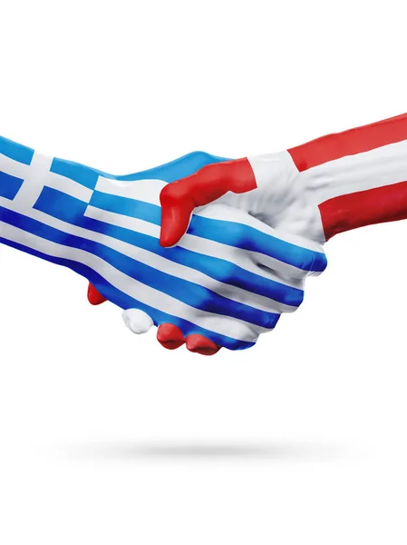 Σημαίες Ελλάδα, χώρες Δανία, η έννοια της εταιρικής σχέσης φιλίας χειραψία. — Φωτογραφία Αρχείου