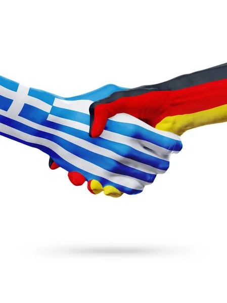 Flags Greece, Germany countries, partnership friendship handshake concept. — Stock Photo, Image