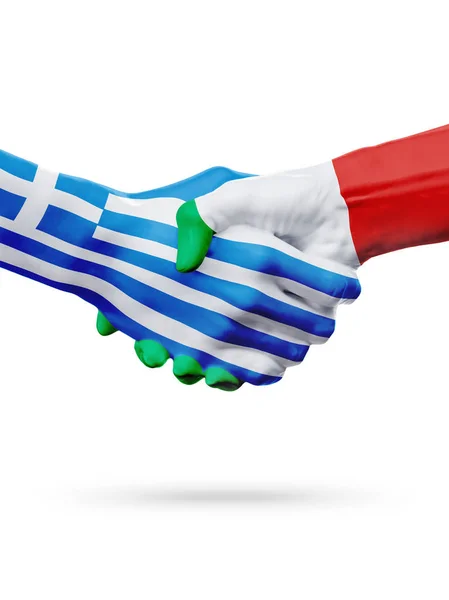 Flags Greece, Italy countries, partnership friendship handshake concept. — Stock Photo, Image