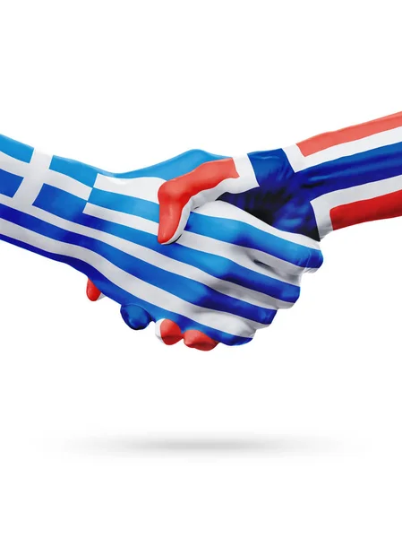 Flags Greece, Norway countries, partnership friendship handshake concept. — Stock Photo, Image