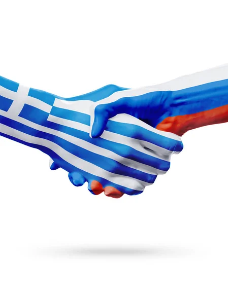 Σημαίες Ελλάδα, Ρωσία χώρες, η έννοια της εταιρικής σχέσης φιλίας χειραψία. — Φωτογραφία Αρχείου