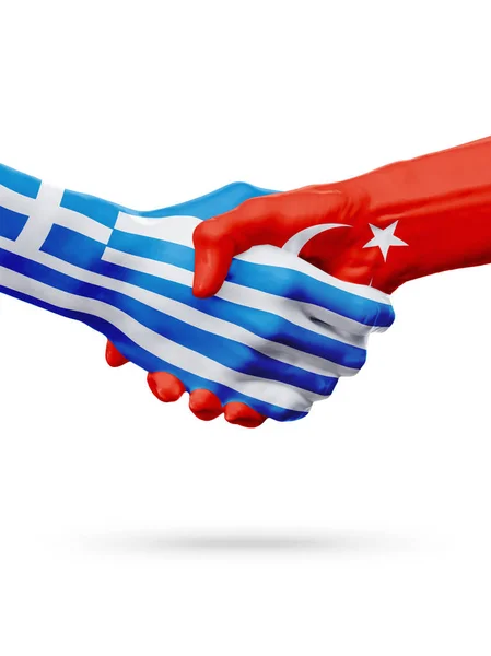Flags Greece, Turkey countries, partnership friendship handshake concept. — Stock Photo, Image